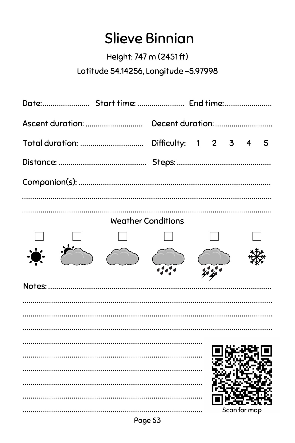 Slieve Binnian journal entry — authentic sample page 2